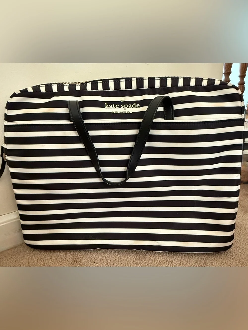 kate spade Black & White Striped Laptop Bag